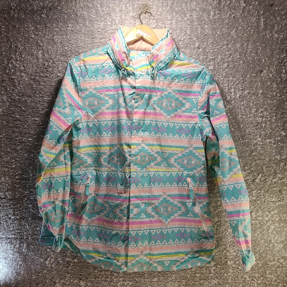 Chubbies Men Full Zip Aztec Print Colorful Windbreaker Jacket Small‎ Hooded